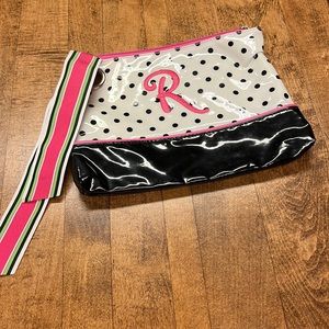 Black & White Polka with Initial R Mud Pie Cosmetic Bag